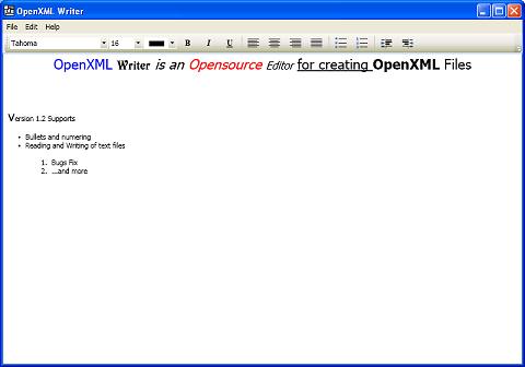 Screenshot of OpenXML Writer